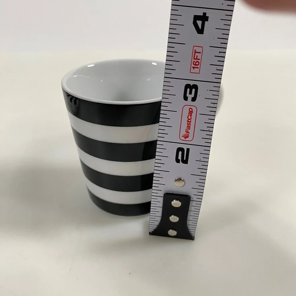 Crate & Barrel Demitasse Espresso Cups Saucers White Black Geometric Porcelain